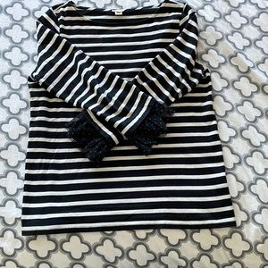 J. Crew Navy black striped shirt, w/tulle underlay